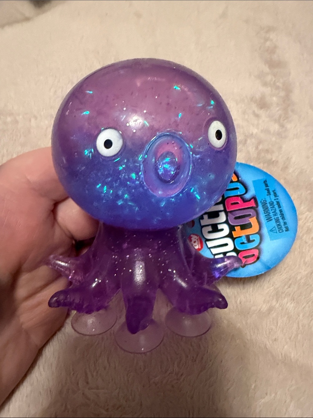 Sparkle Purple Octopus Squishy Toy with suction cups